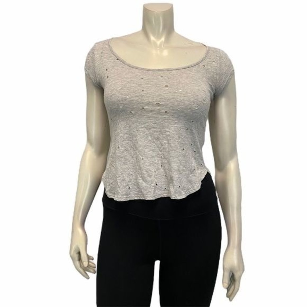 Enough About Me Women's Small Distressed Holes Top Blouse short sleeve Tee shirt